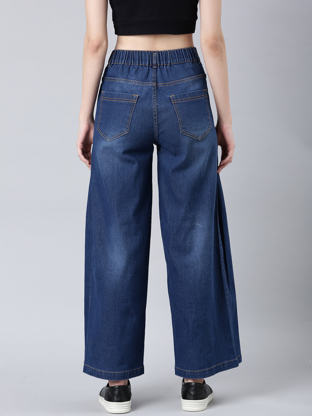 Women's Navy Blue Wide Leg Light Fade Denim Jeans