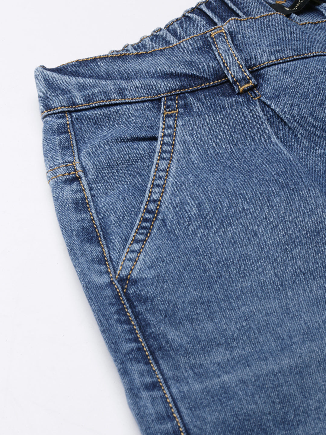 Women's Blue Wide Leg Light Fade Stretchable Denim Jeans