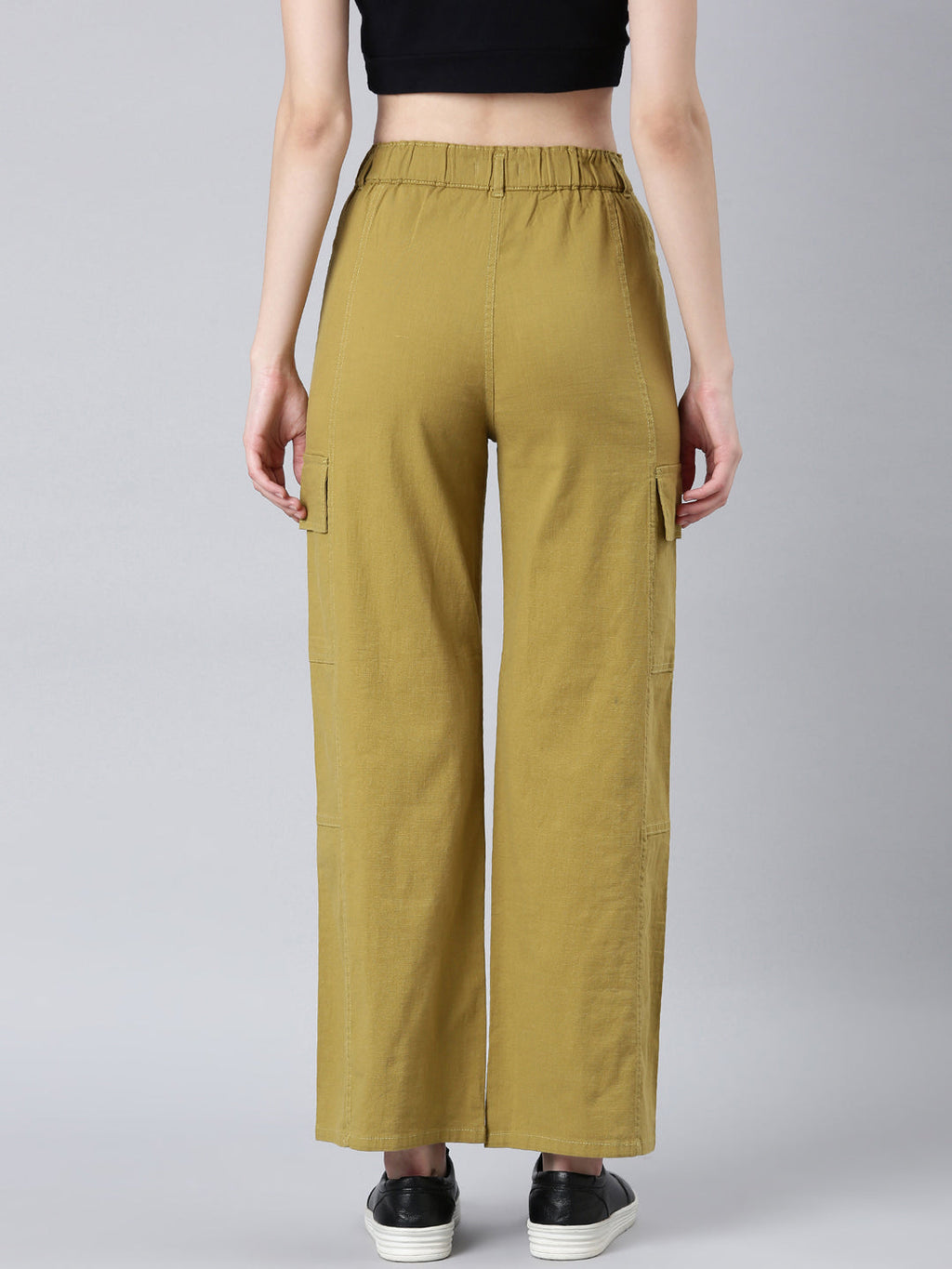 Women's Khaki Wide Leg Denim Cargo Jeans