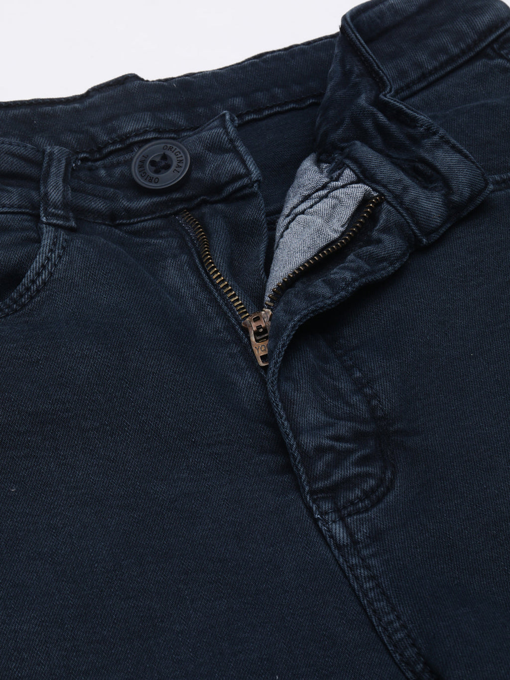 Women's Navy Blue Mid Rise Clean Look Straight Fit Denim Jeans