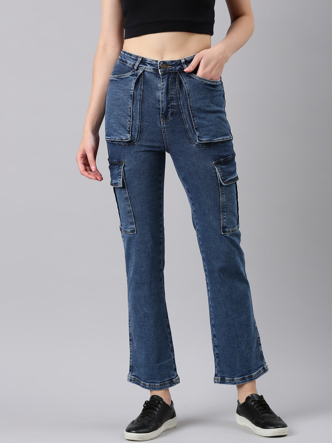 Women's Blue Clean Look Straight Fit Stretchable Denim Jeans