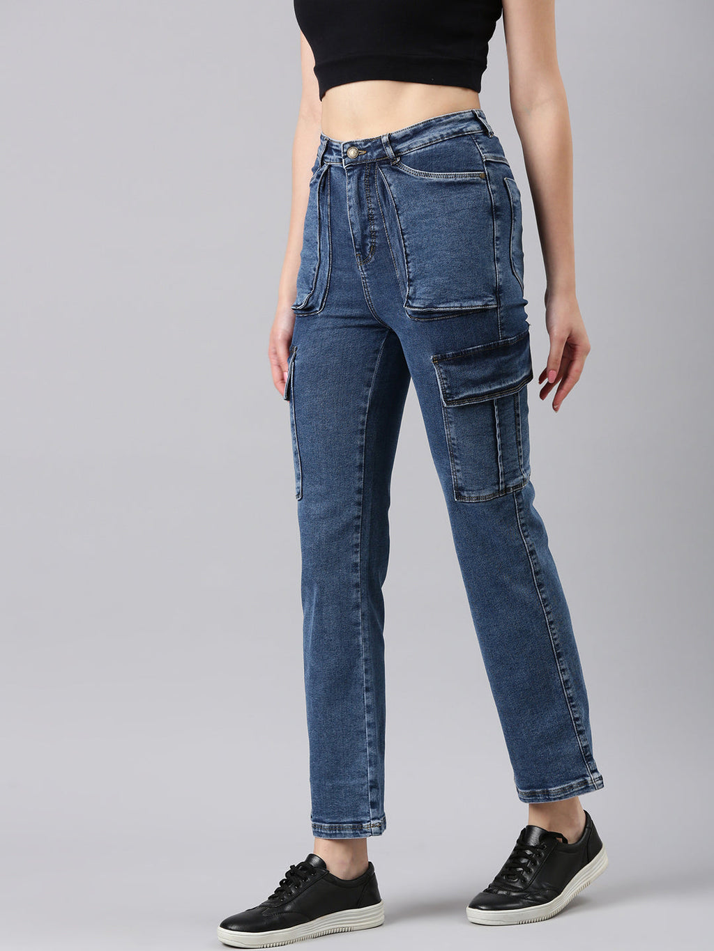 Women's Blue Clean Look Straight Fit Stretchable Denim Jeans