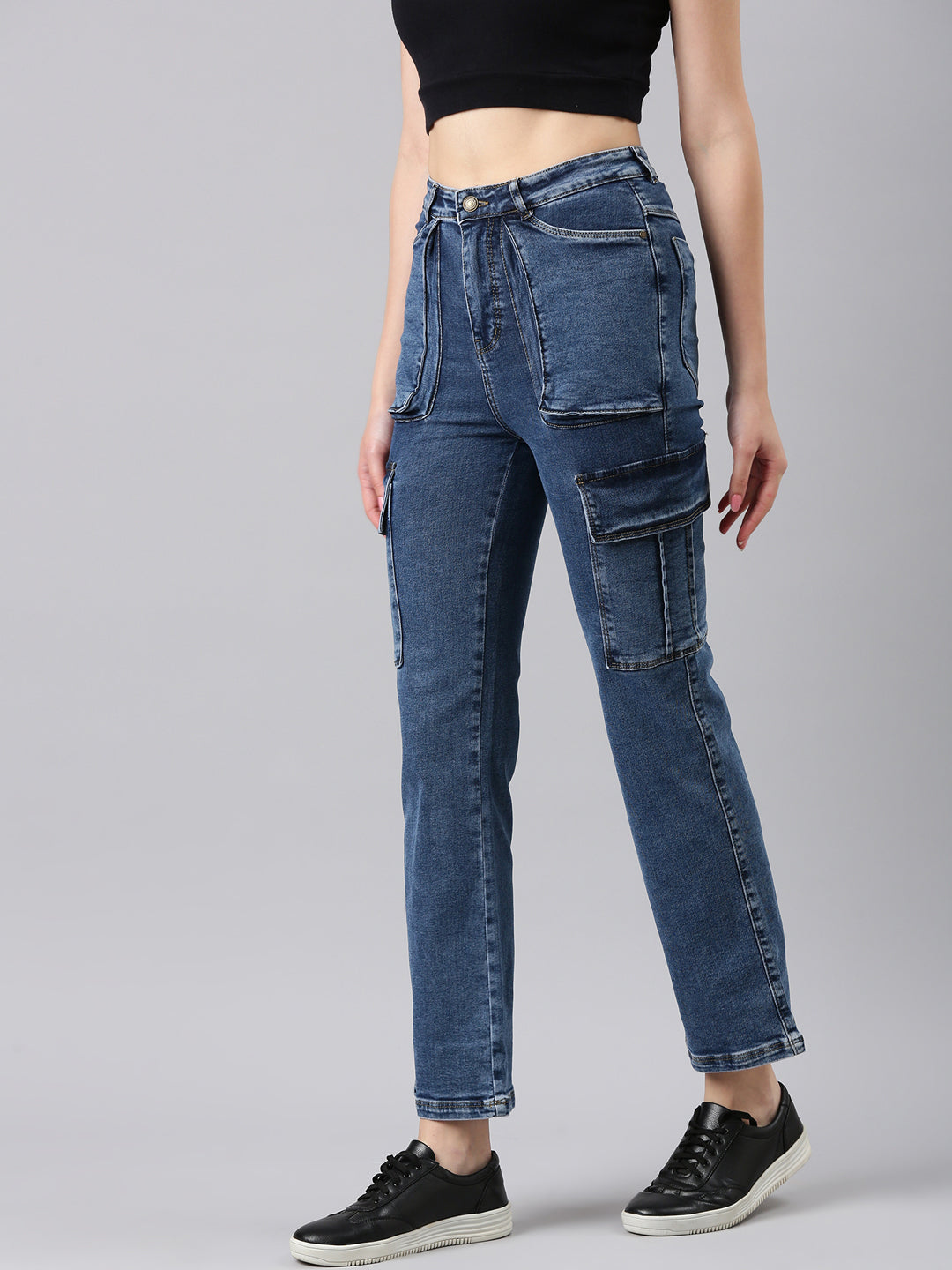 Women's Blue Clean Look Straight Fit Stretchable Denim Jeans