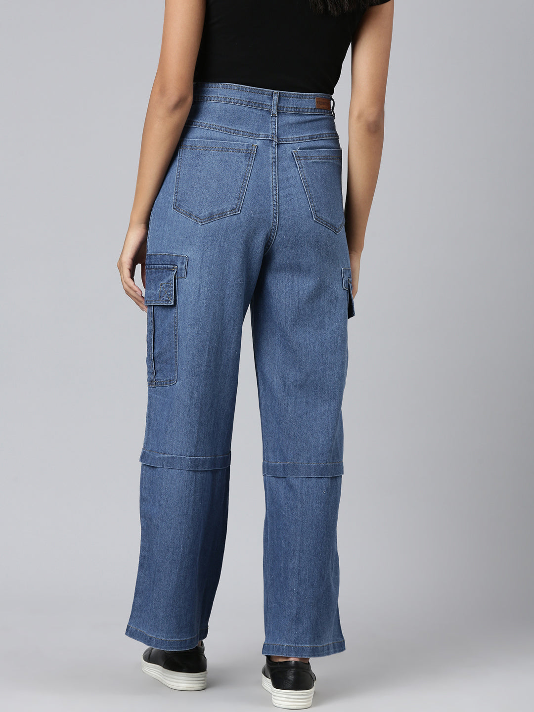 Women's Blue Wide Leg Acid Wash Denim Stretchable Jeans