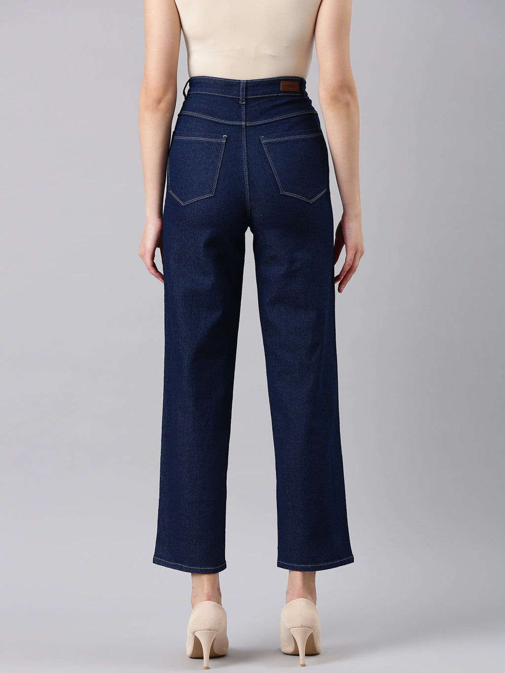 Women's Navy Blue Straight Fit Mid Rise Cropped Denim Jeans