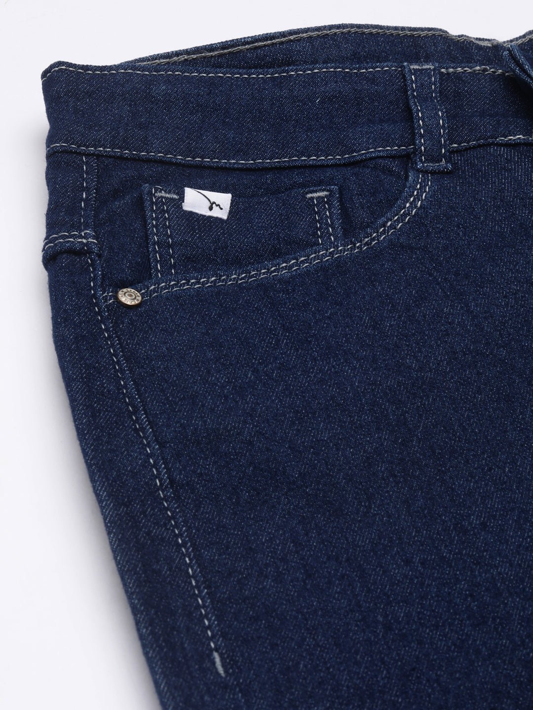 Women's Navy Blue Straight Fit Mid Rise Cropped Denim Jeans