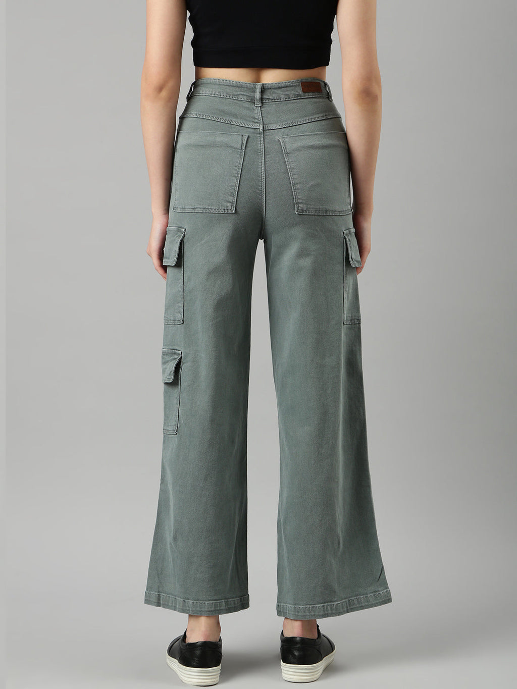 Women's Olive Wide Leg Stretchable Denim Jeans
