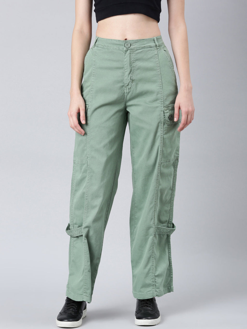 Women's Green Mid Rise Wide Leg Denim Jeans