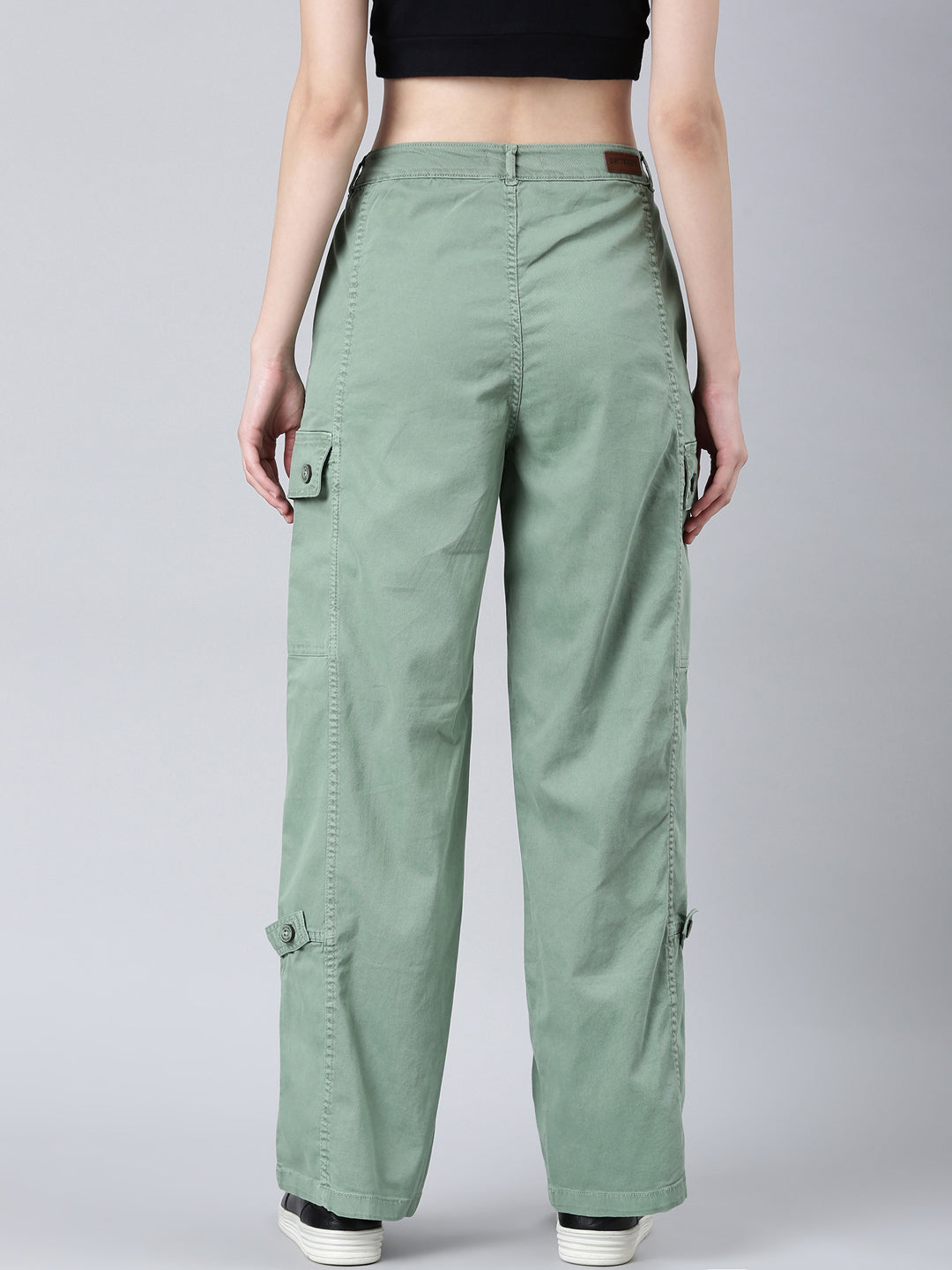 Women's Green Mid Rise Wide Leg Denim Jeans