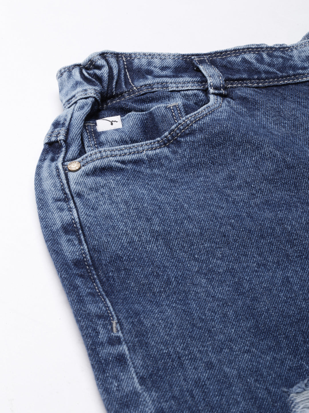 Women's Blue Slash Knee Stretchable Wide Leg Denim Jeans