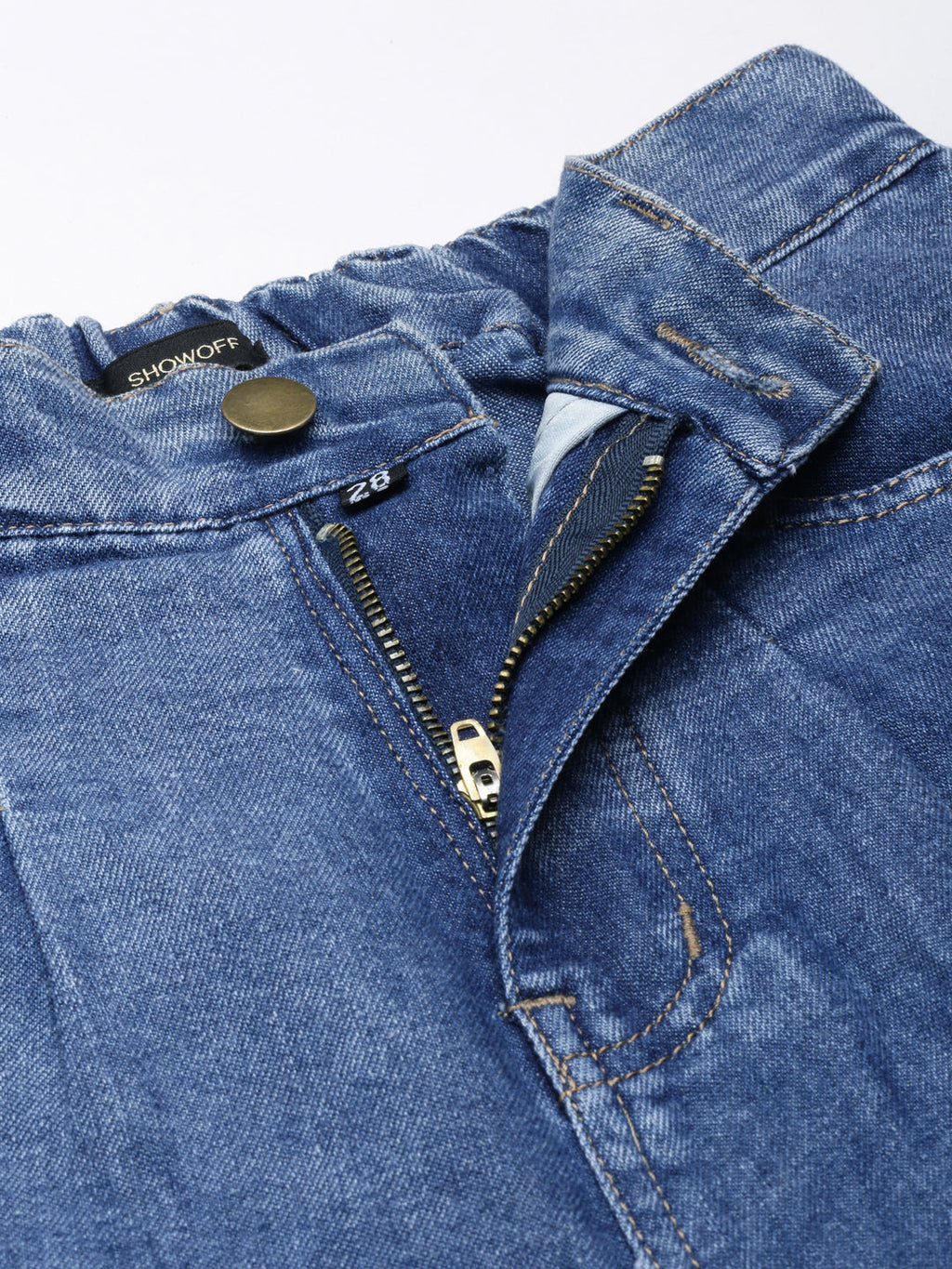 Women's Blue Solid Wide Leg Acid Wash Denim Jeans