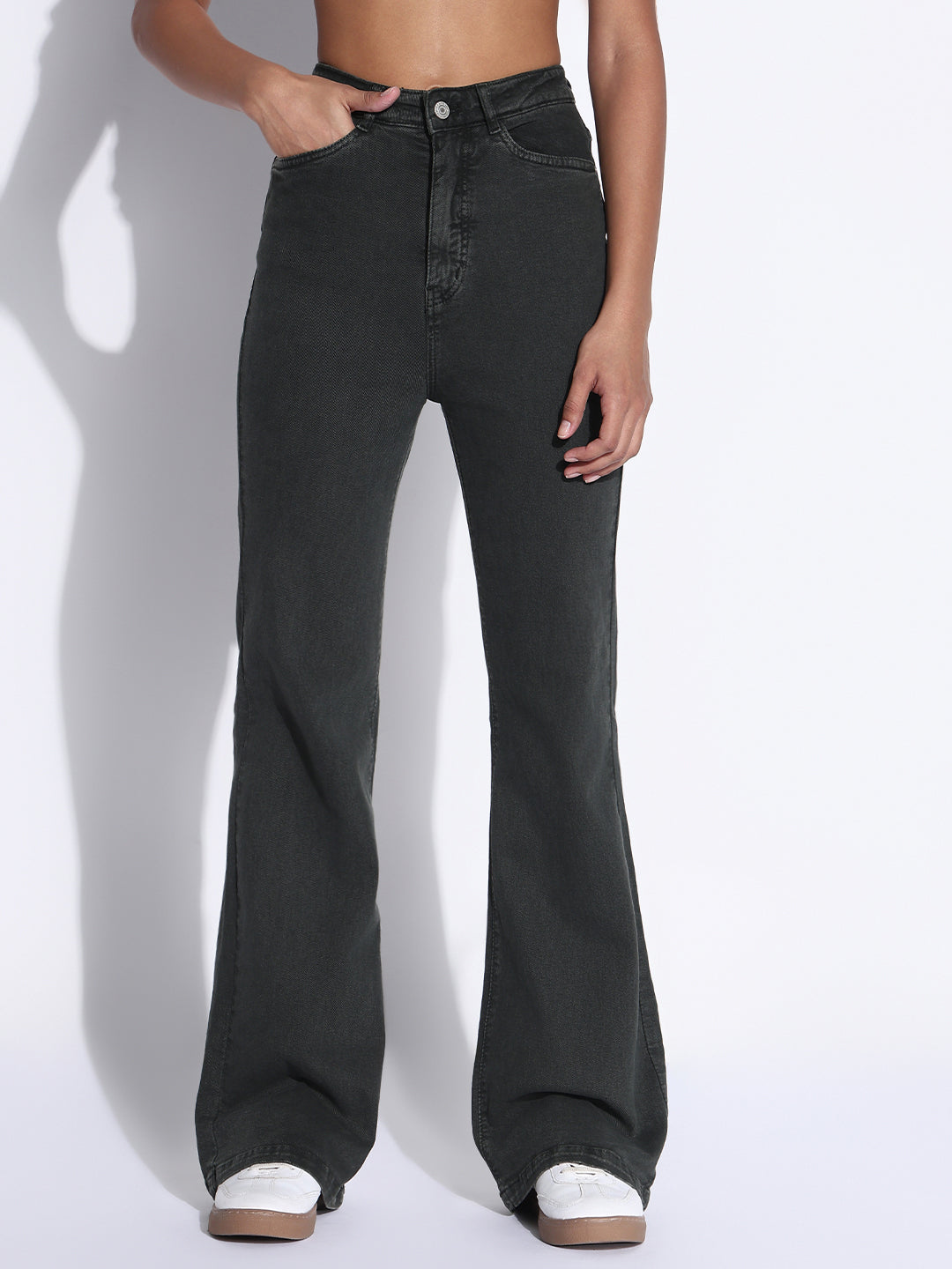 Women's Solid Olive Bootcut Jeans