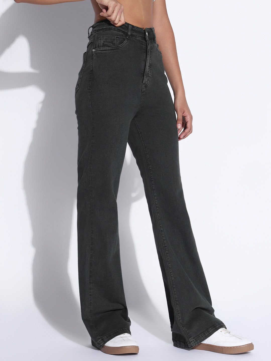 Women's Solid Olive Bootcut Jeans