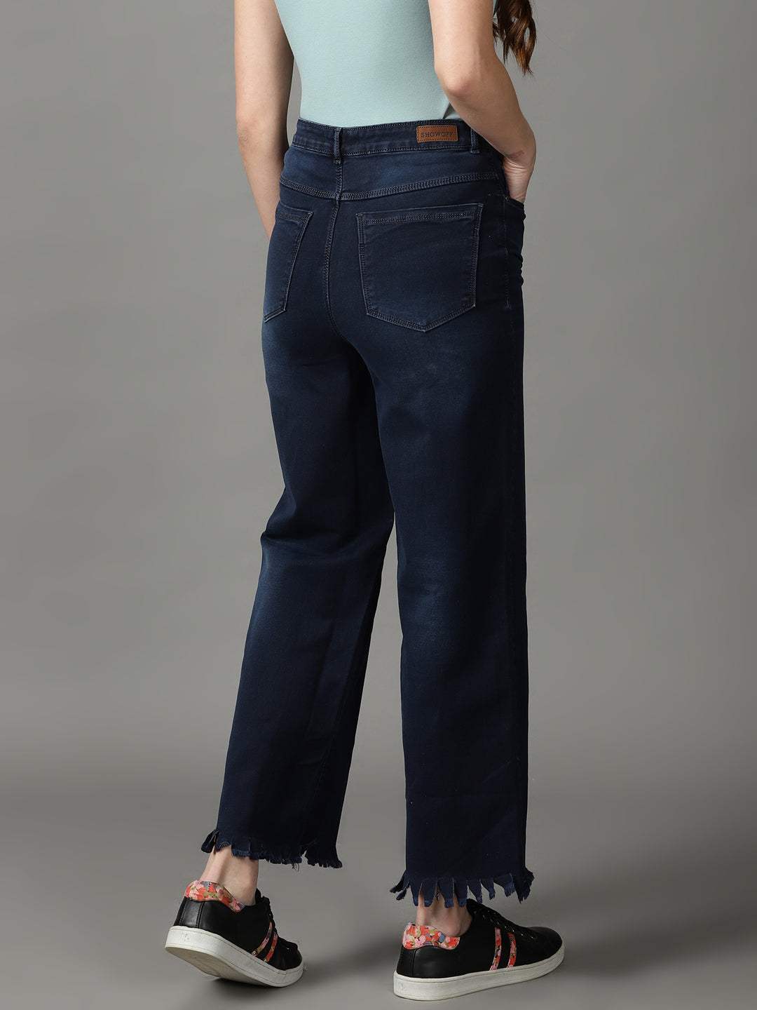 Women's Navy Blue Straight Fit High-Rise Light Fade Stretchable Jeans