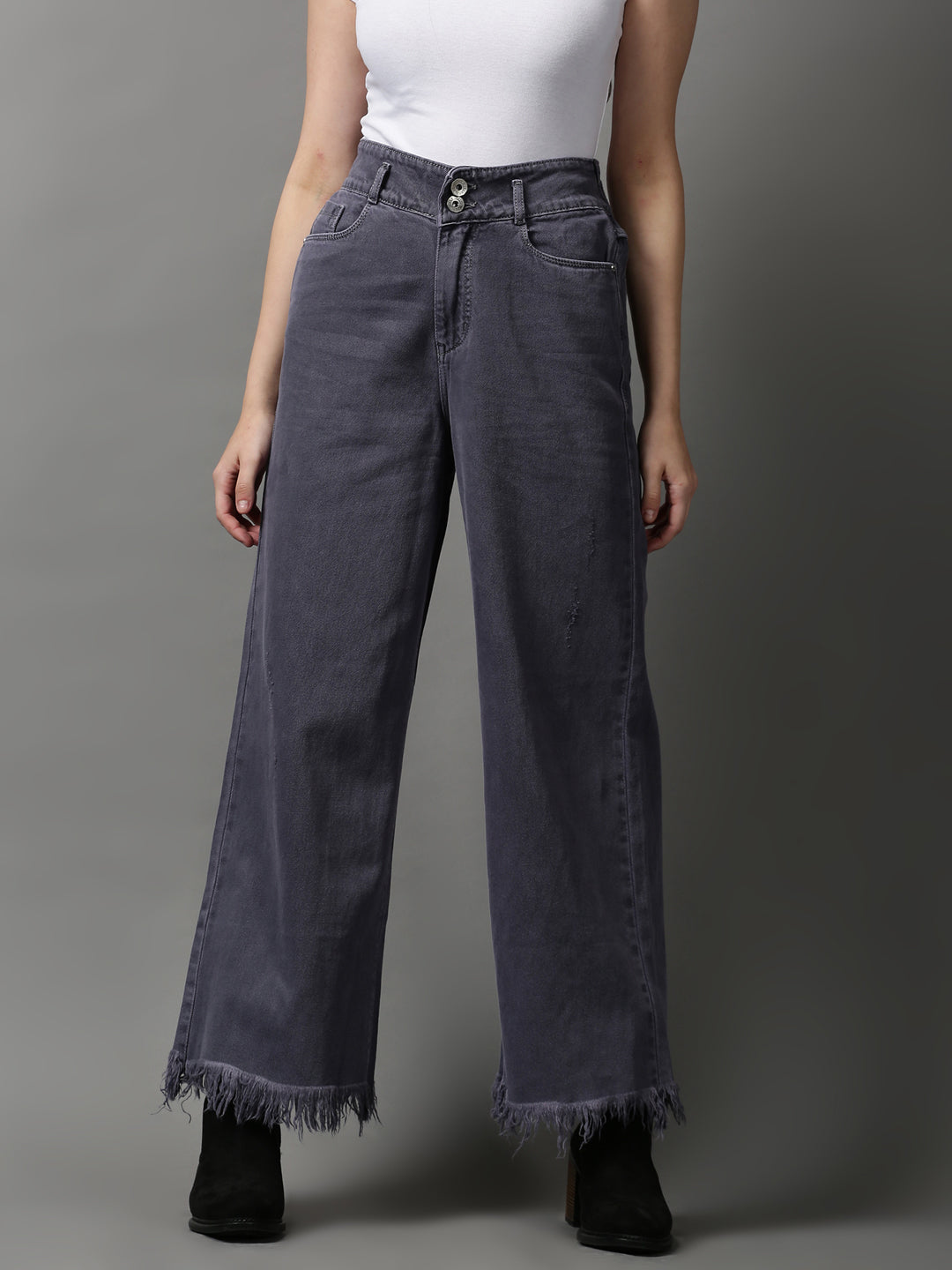 Women's Violet Wide Leg Low Distress Denim Jeans