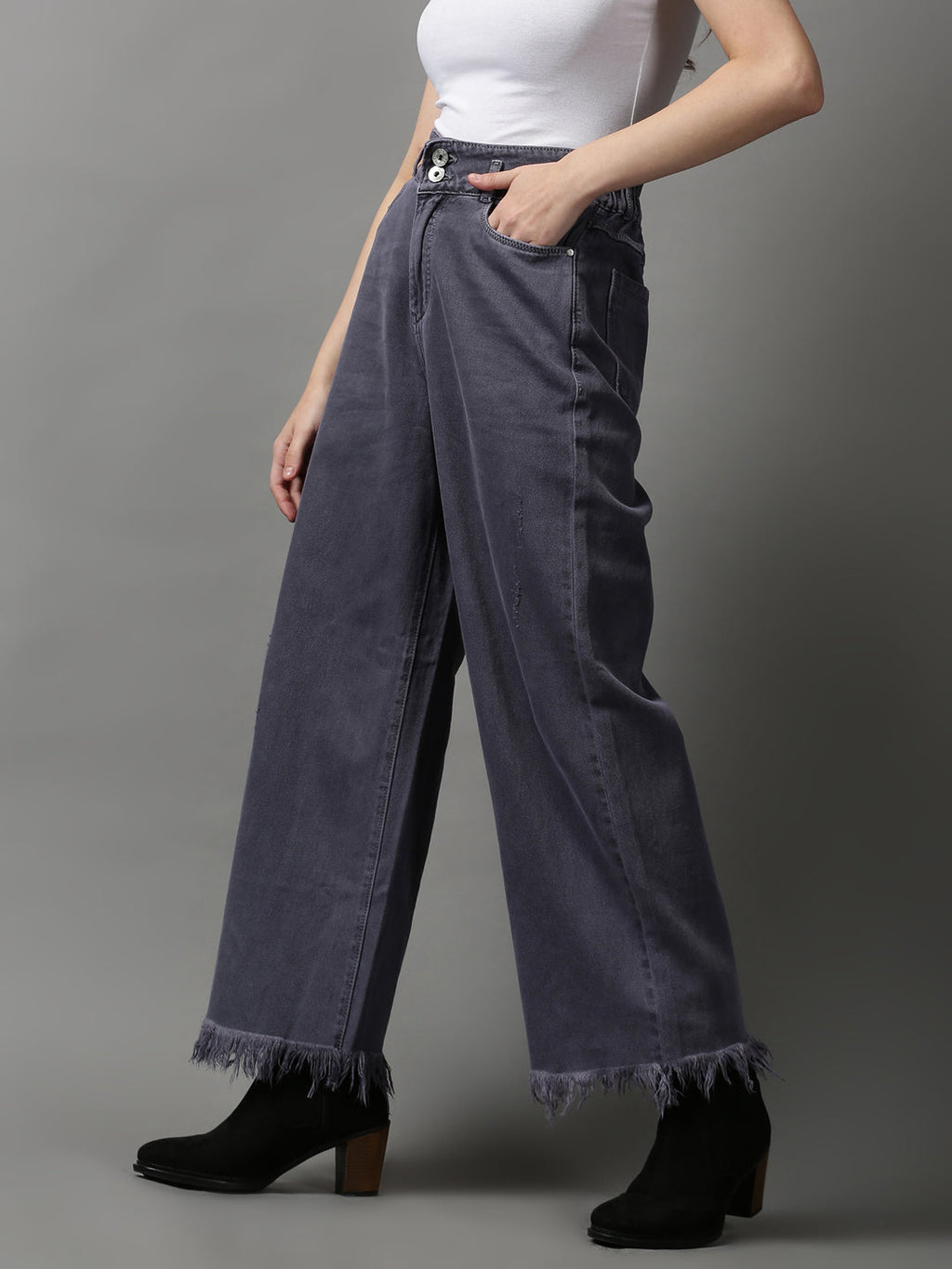 Women's Violet Wide Leg Low Distress Denim Jeans