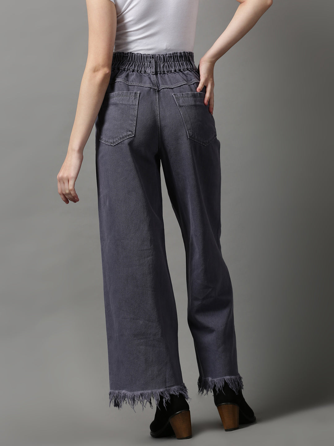 Women's Violet Wide Leg Low Distress Denim Jeans
