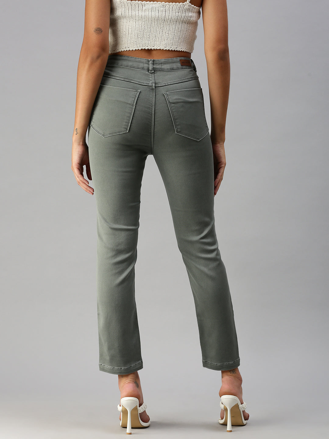 Women's Grey Straight Fit High-Rise Jeans