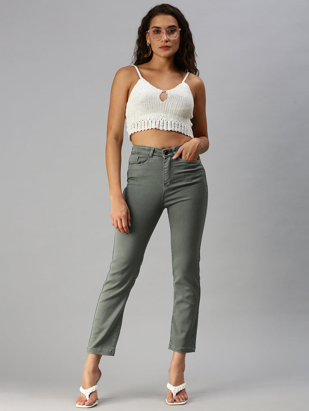 Women's Grey Straight Fit High-Rise Jeans