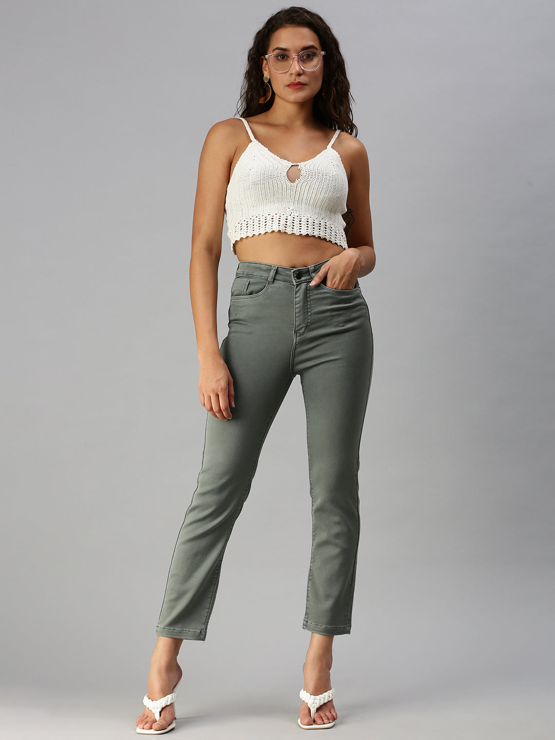 Women's Grey Straight Fit High-Rise Jeans