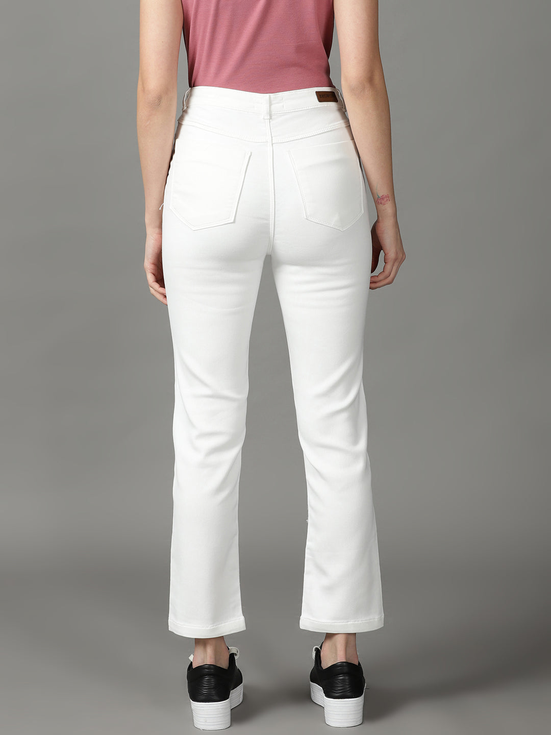 Women's White Relaxed Fit High-Rise Stretchable Jeans