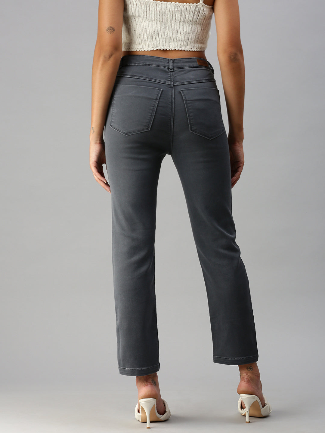 Women's Grey Straight Fit High-Rise Jeans