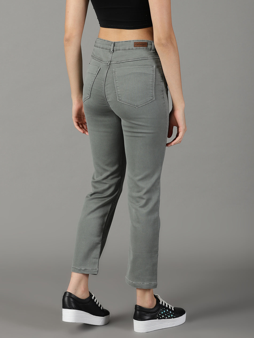 Women's Grey Relaxed Fit Mid-Rise Stretchable Cotton Jeans
