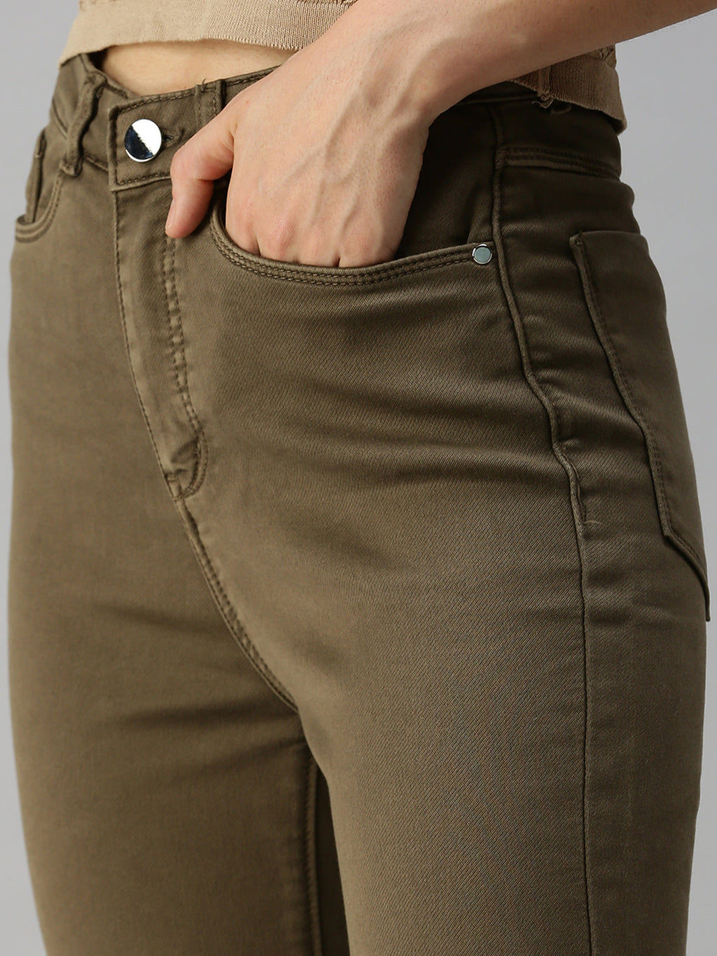 Women's Khaki Straight Fit High-Rise Jeans