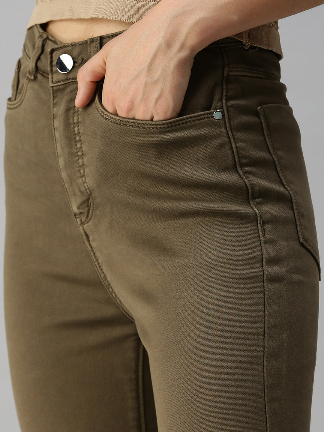 Women's Khaki Straight Fit High-Rise Jeans