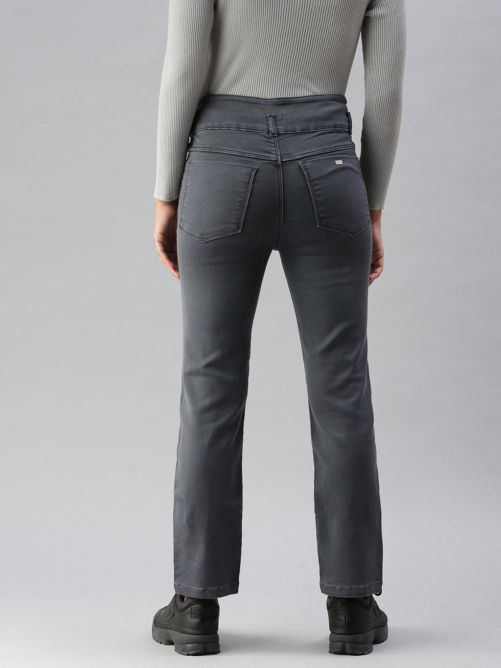 Women's Grey Straight Fit High-Rise Stretchable Jeans