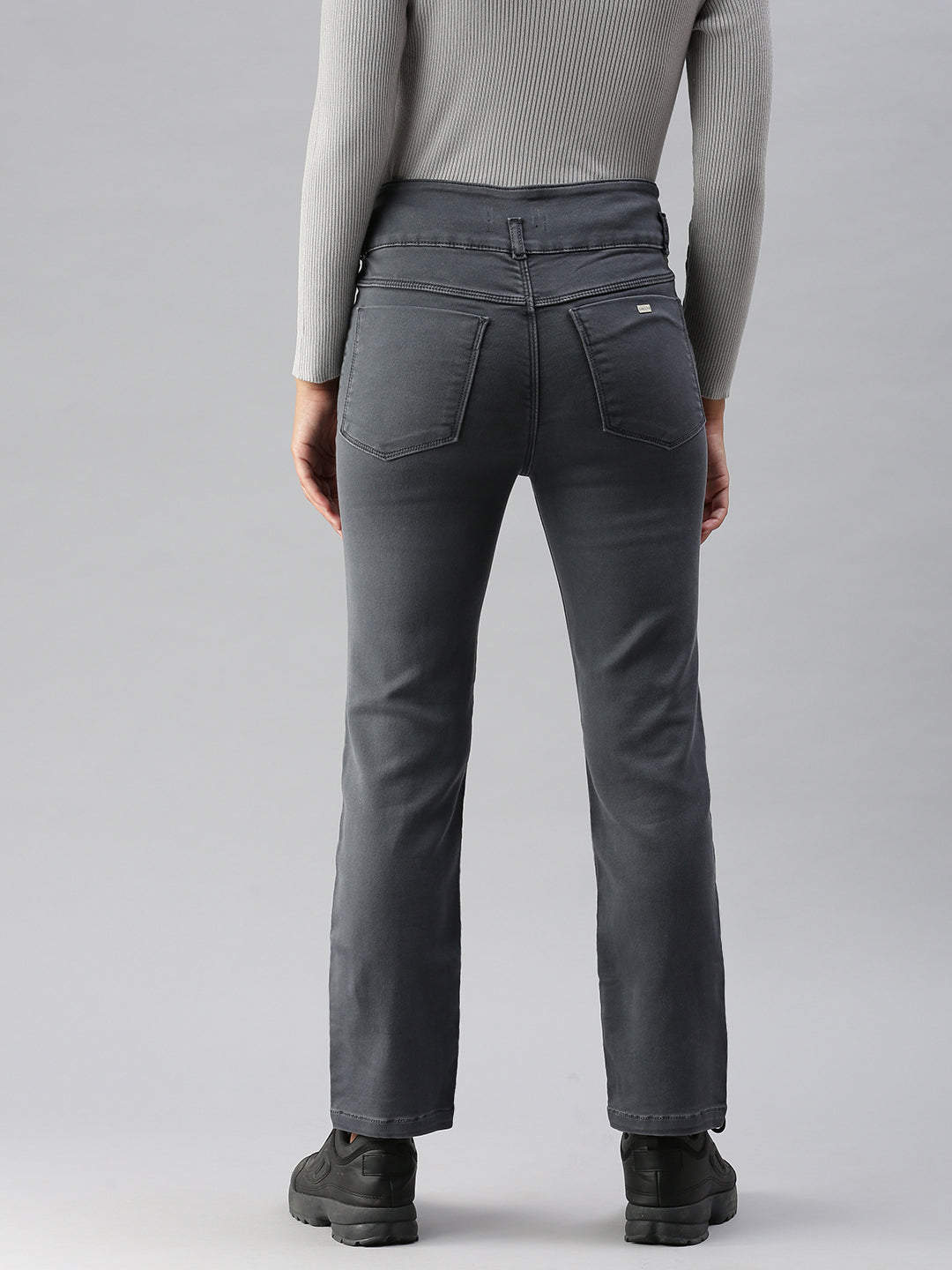 Women's Grey Straight Fit High-Rise Stretchable Jeans