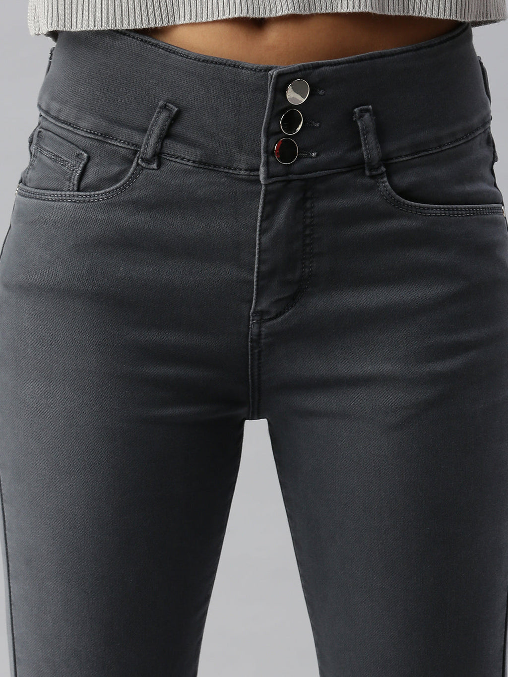 Women's Grey Straight Fit High-Rise Stretchable Jeans