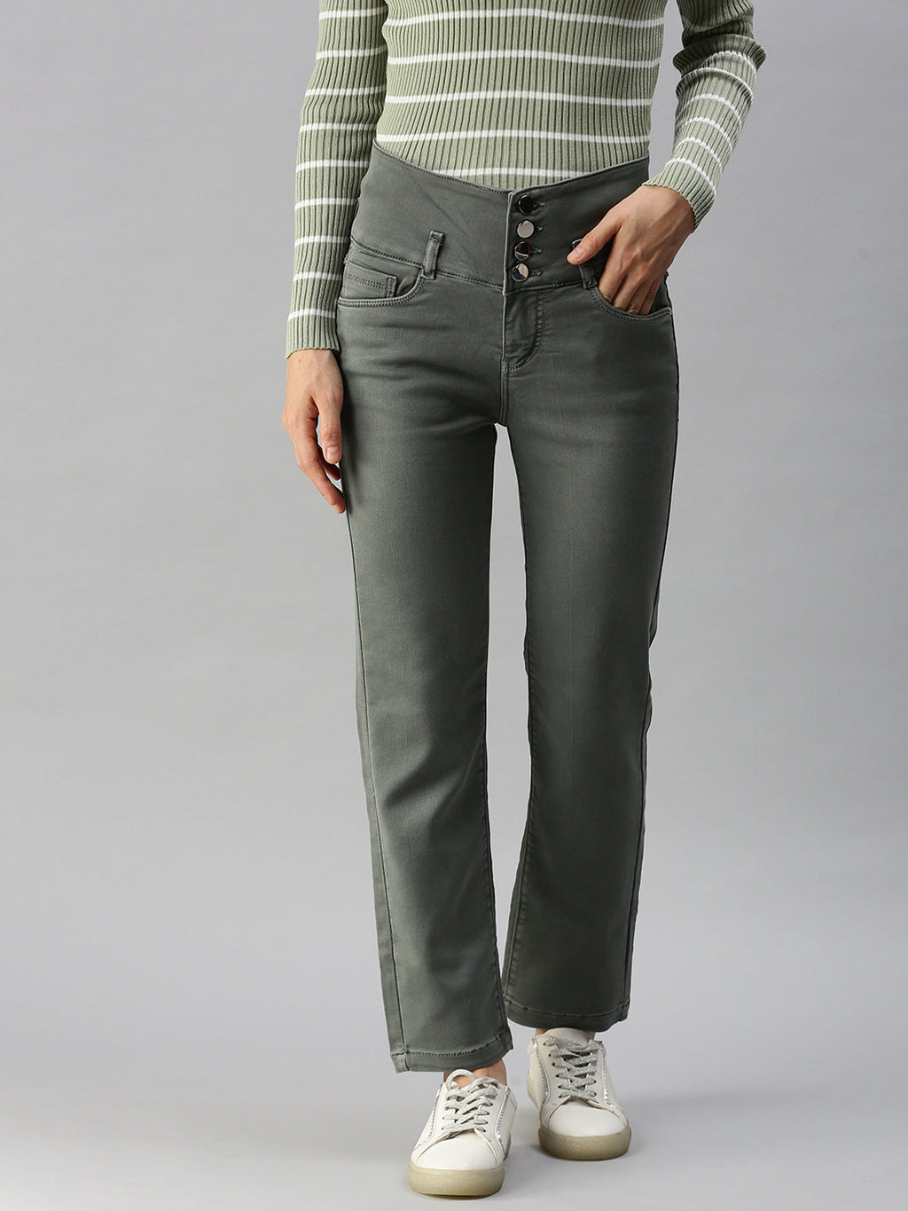 Women's Grey High-Rise Stretchable Jeans