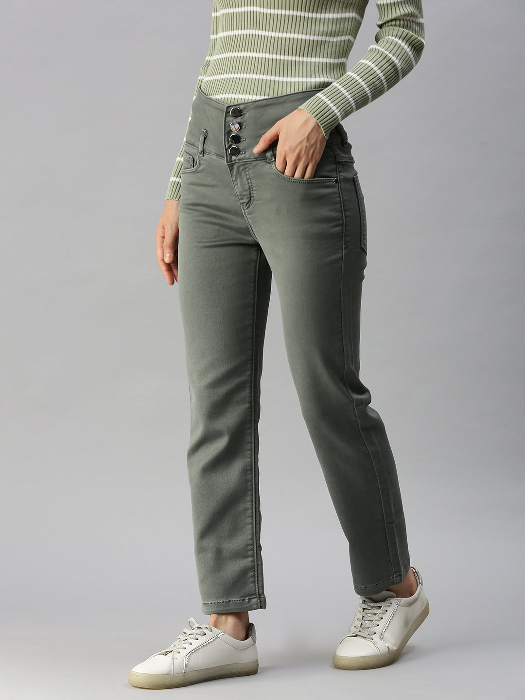 Women's Grey High-Rise Stretchable Jeans