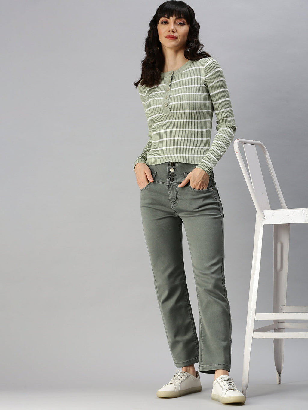 Women's Grey High-Rise Stretchable Jeans