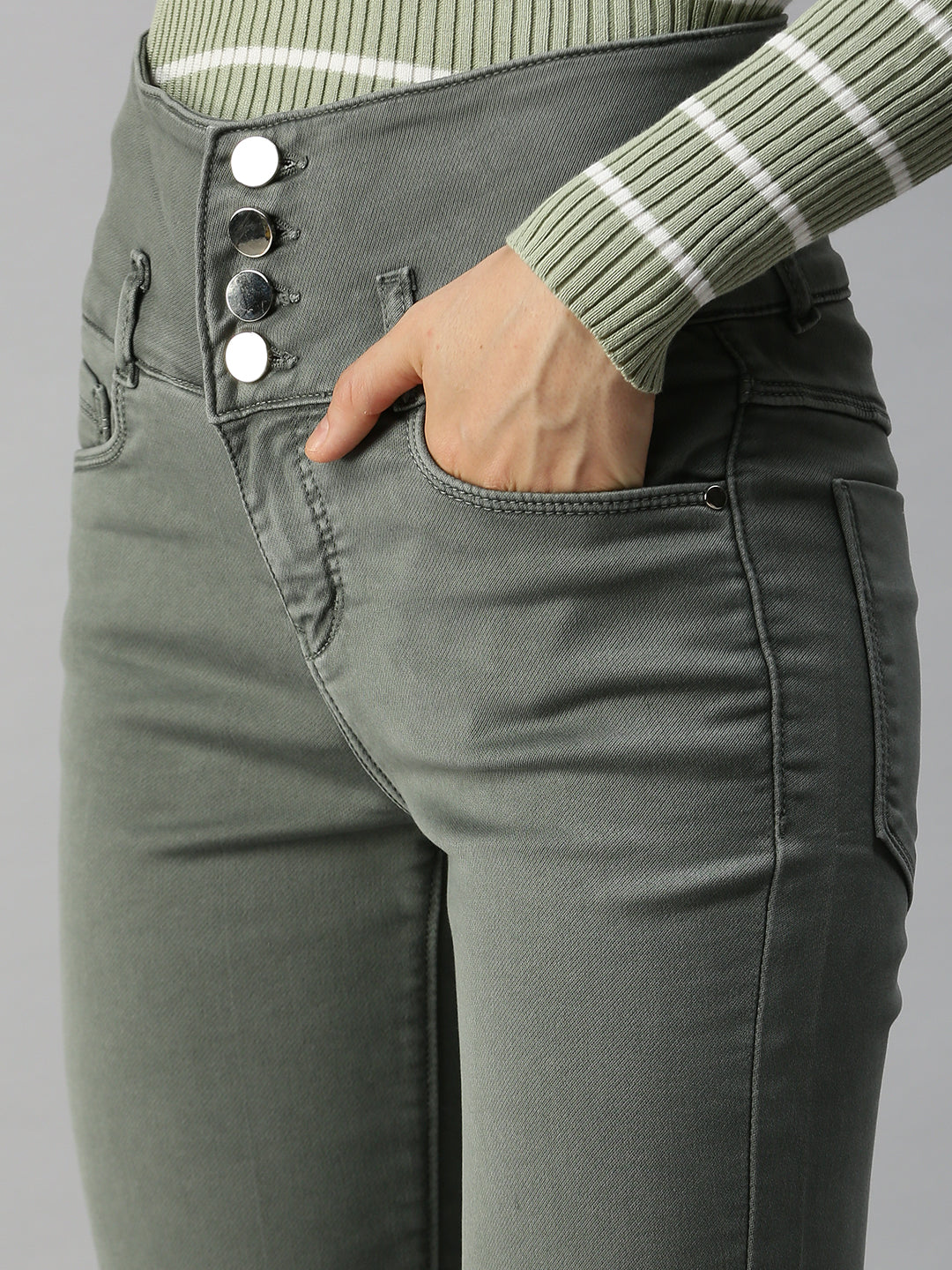 Women's Grey High-Rise Stretchable Jeans