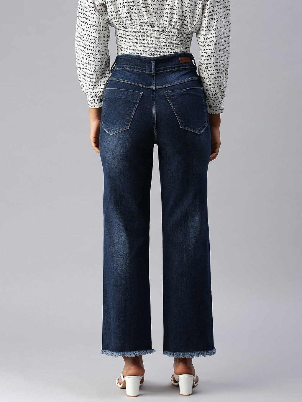 Women's Blue Wide Leg High-Rise Light Fade Cropped Stretchable Denim Jeans