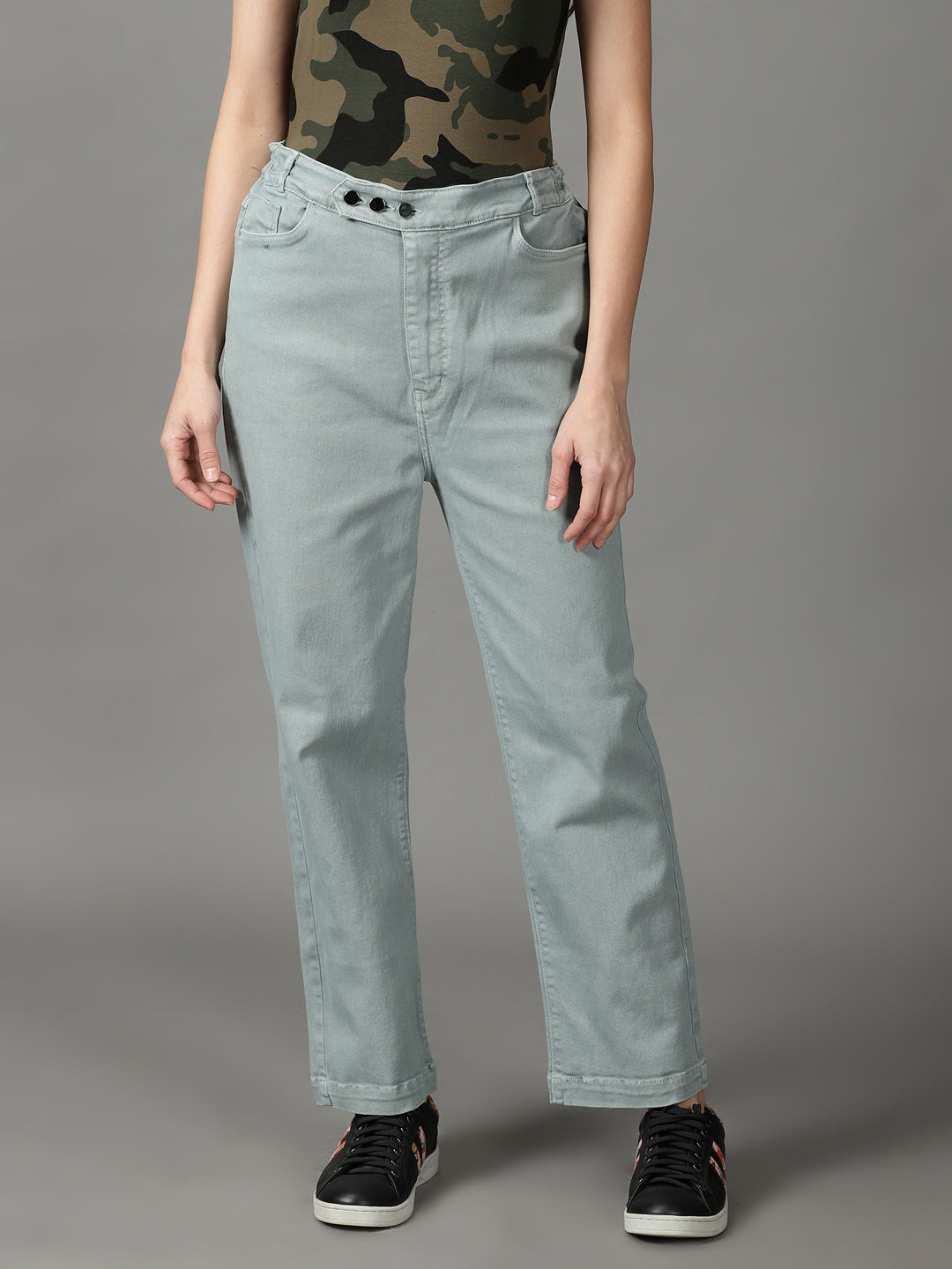 Women's Sea Green Straight Fit High-Rise Stretchable Cotton Jeans