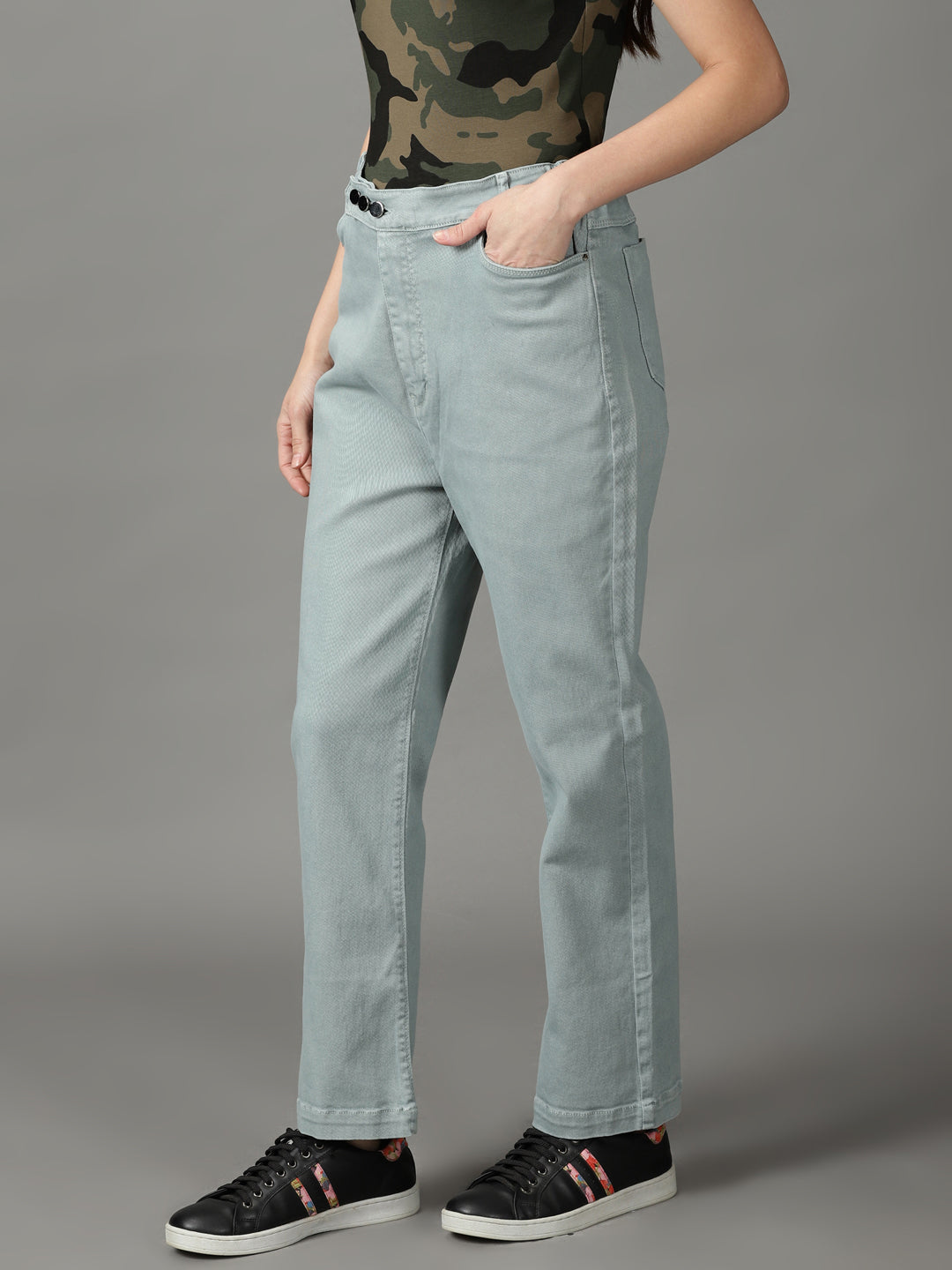 Women's Sea Green Straight Fit High-Rise Stretchable Cotton Jeans