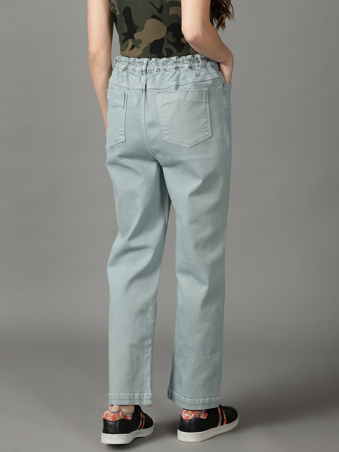 Women's Sea Green Straight Fit High-Rise Stretchable Cotton Jeans