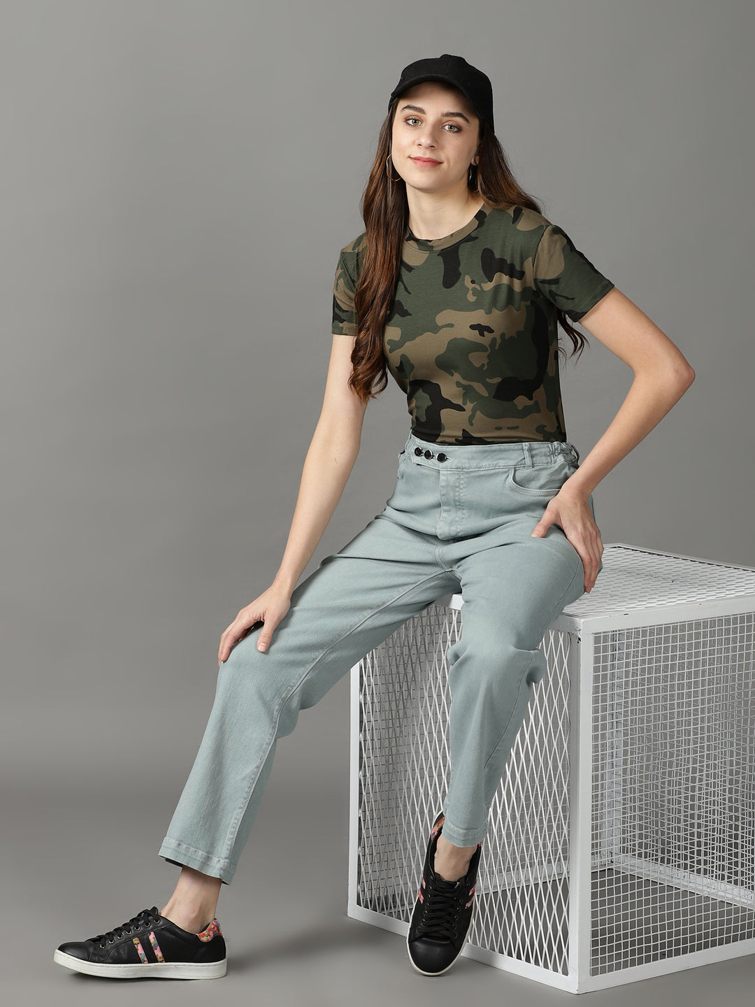 Women's Sea Green Straight Fit High-Rise Stretchable Cotton Jeans