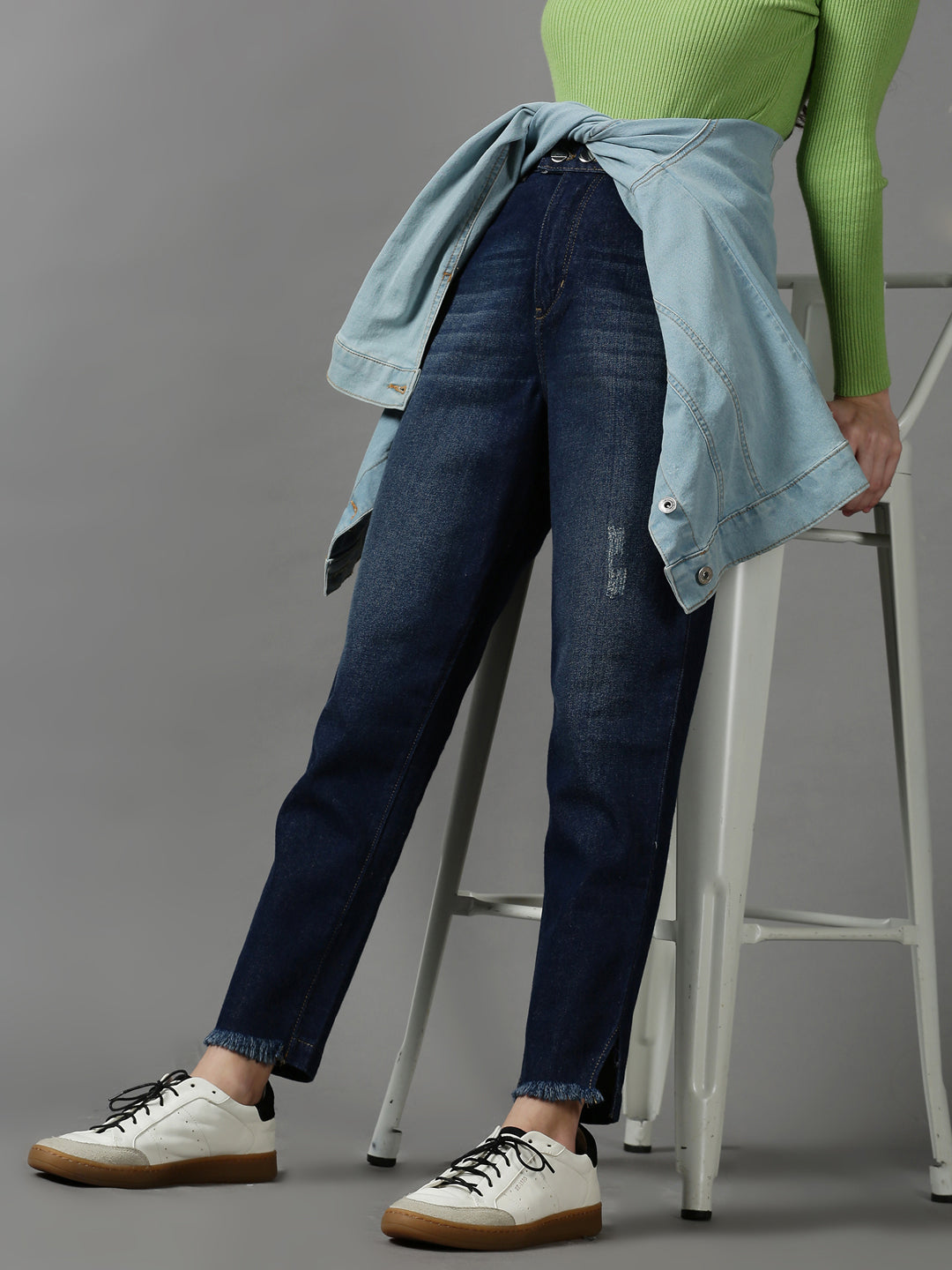 Women's Navy Blue Boyfriend Fit High-Rise Denim Jeans