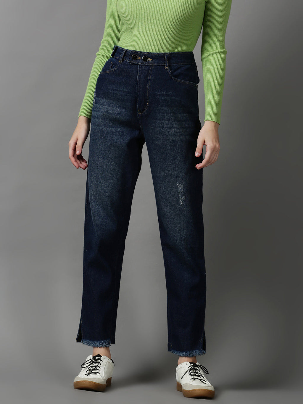 Women's Navy Blue Boyfriend Fit High-Rise Denim Jeans