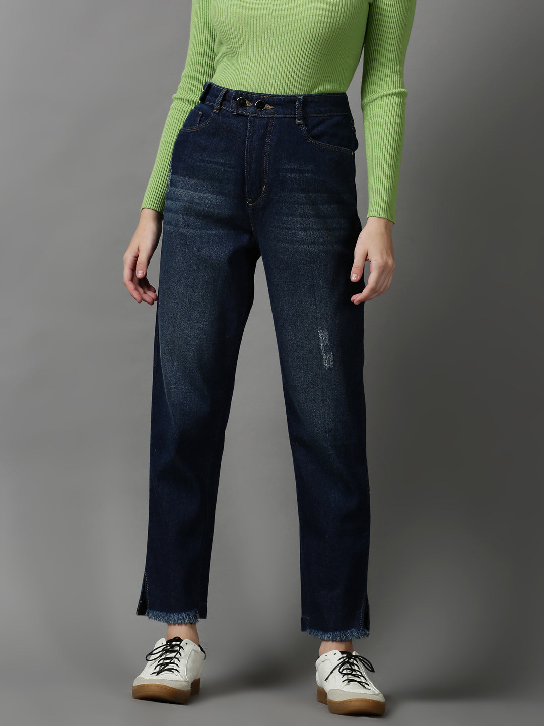 Women's Navy Blue Boyfriend Fit High-Rise Denim Jeans