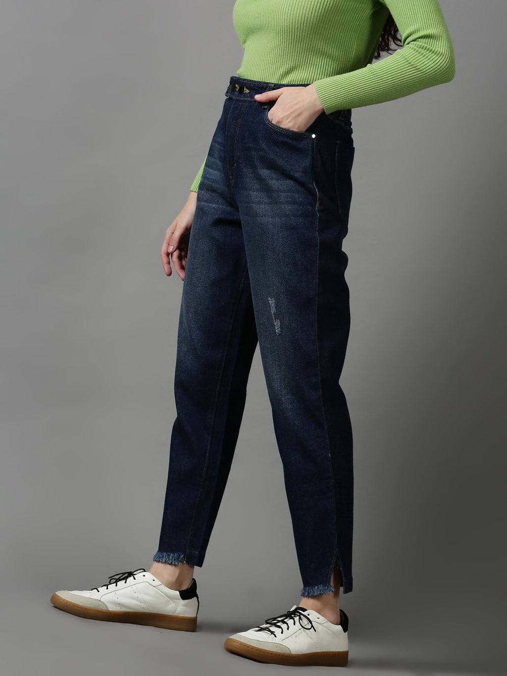 Women's Navy Blue Boyfriend Fit High-Rise Denim Jeans