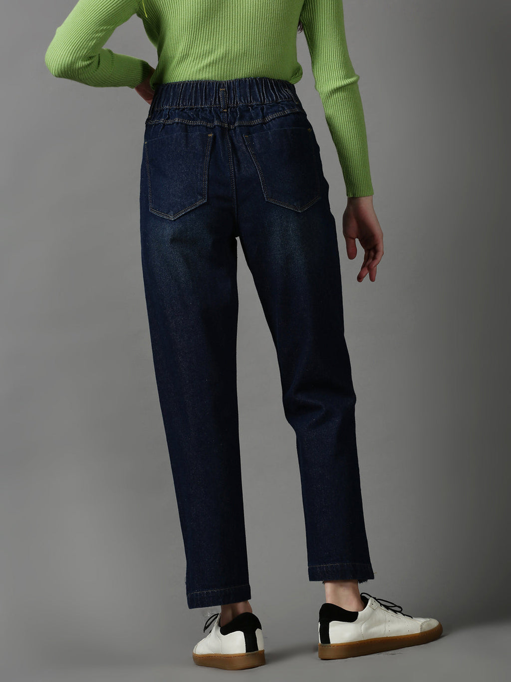 Women's Navy Blue Boyfriend Fit High-Rise Denim Jeans