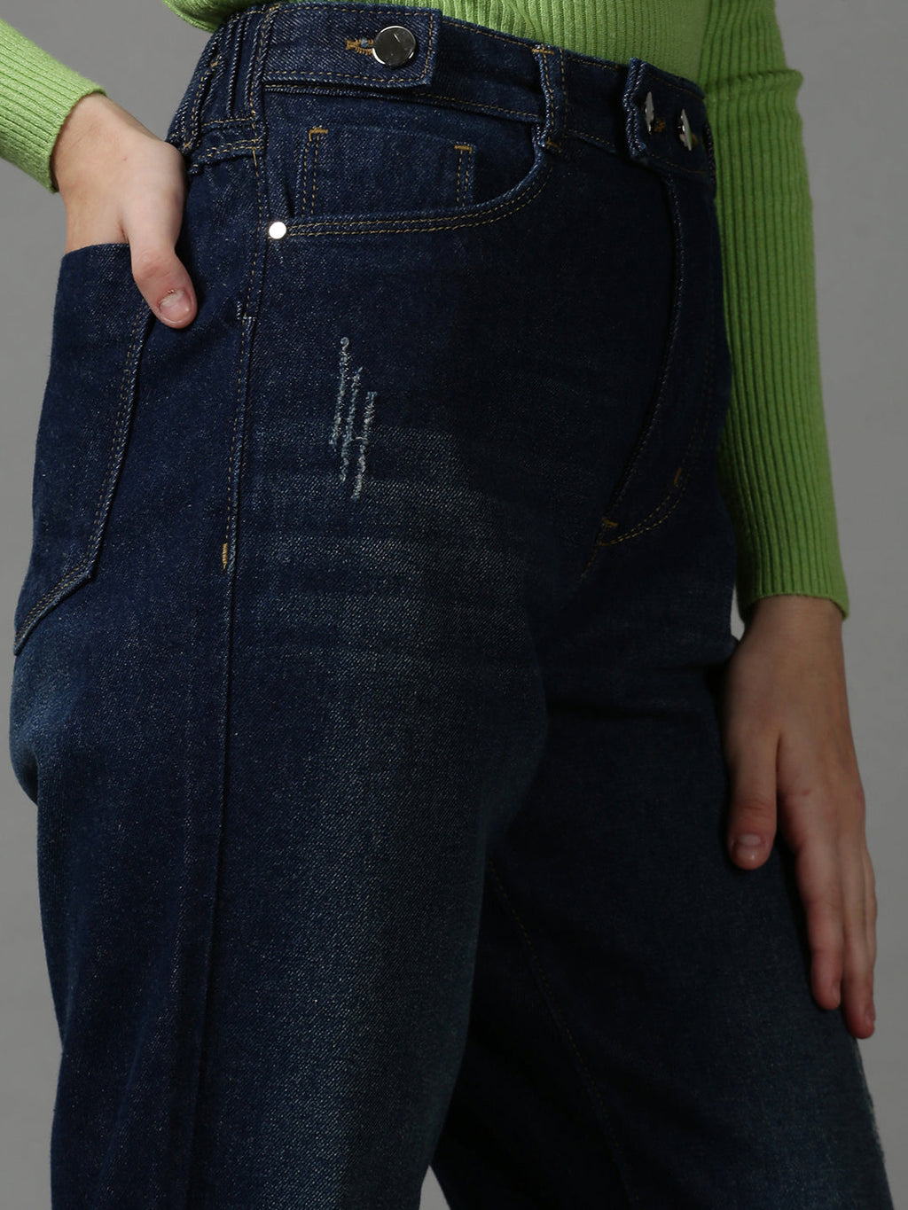 Women's Navy Blue Boyfriend Fit High-Rise Denim Jeans