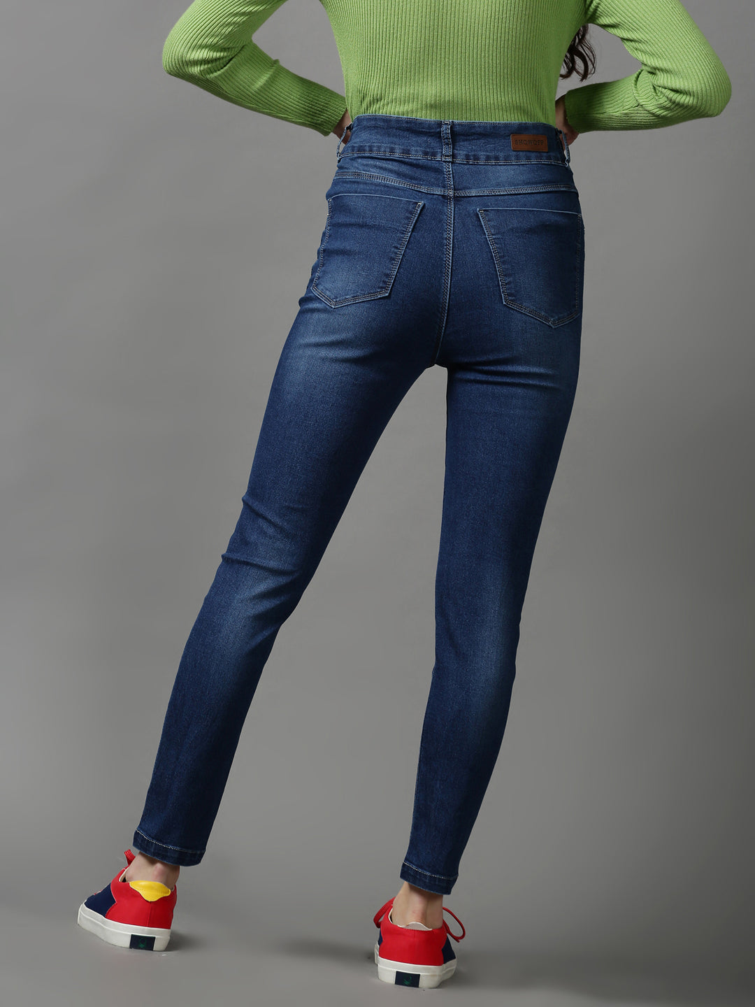 Women's Blue Slim Fit Low Distress Light Fade Stretchable Denim Jeans
