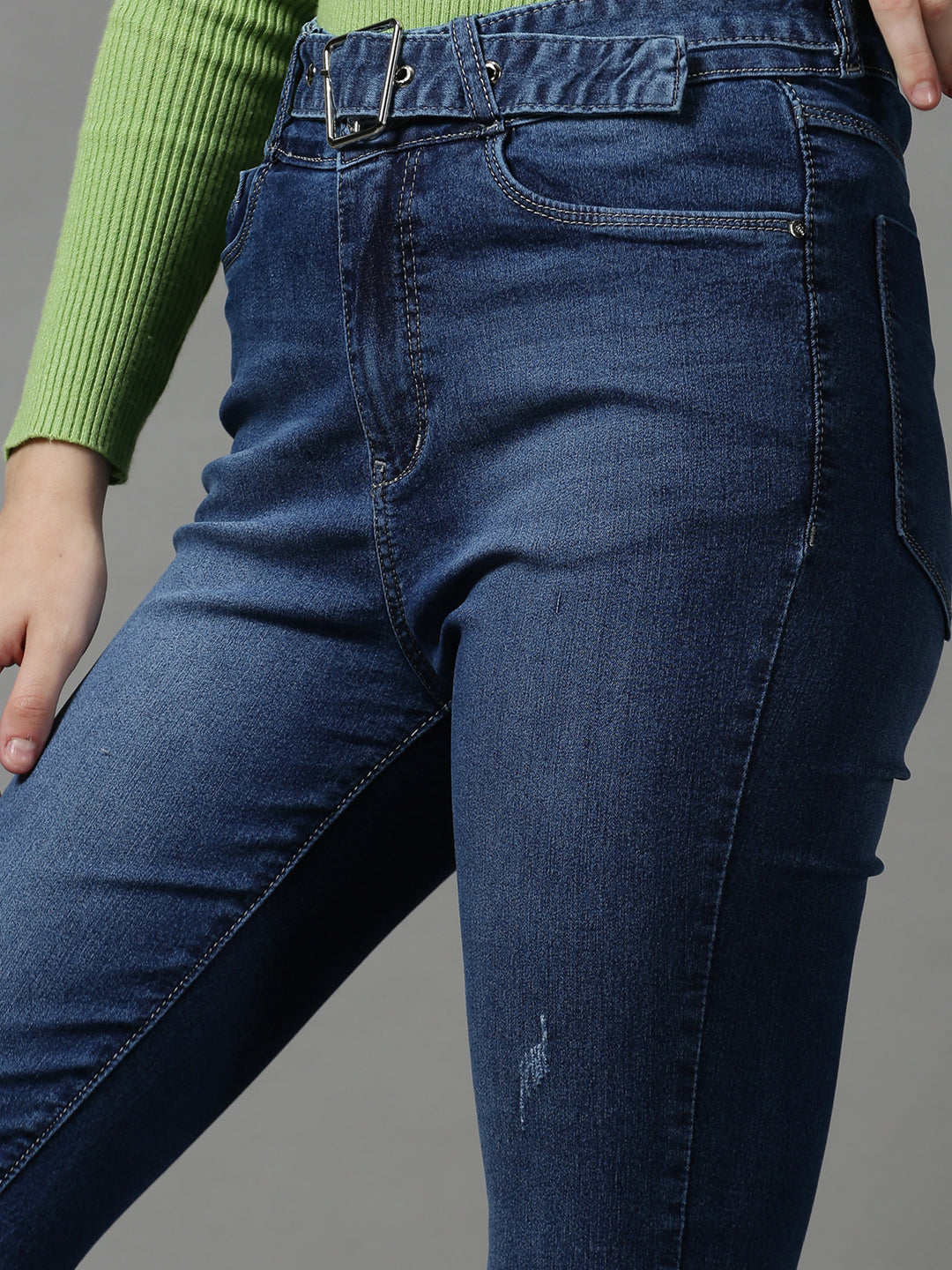 Women's Blue Slim Fit Low Distress Light Fade Stretchable Denim Jeans