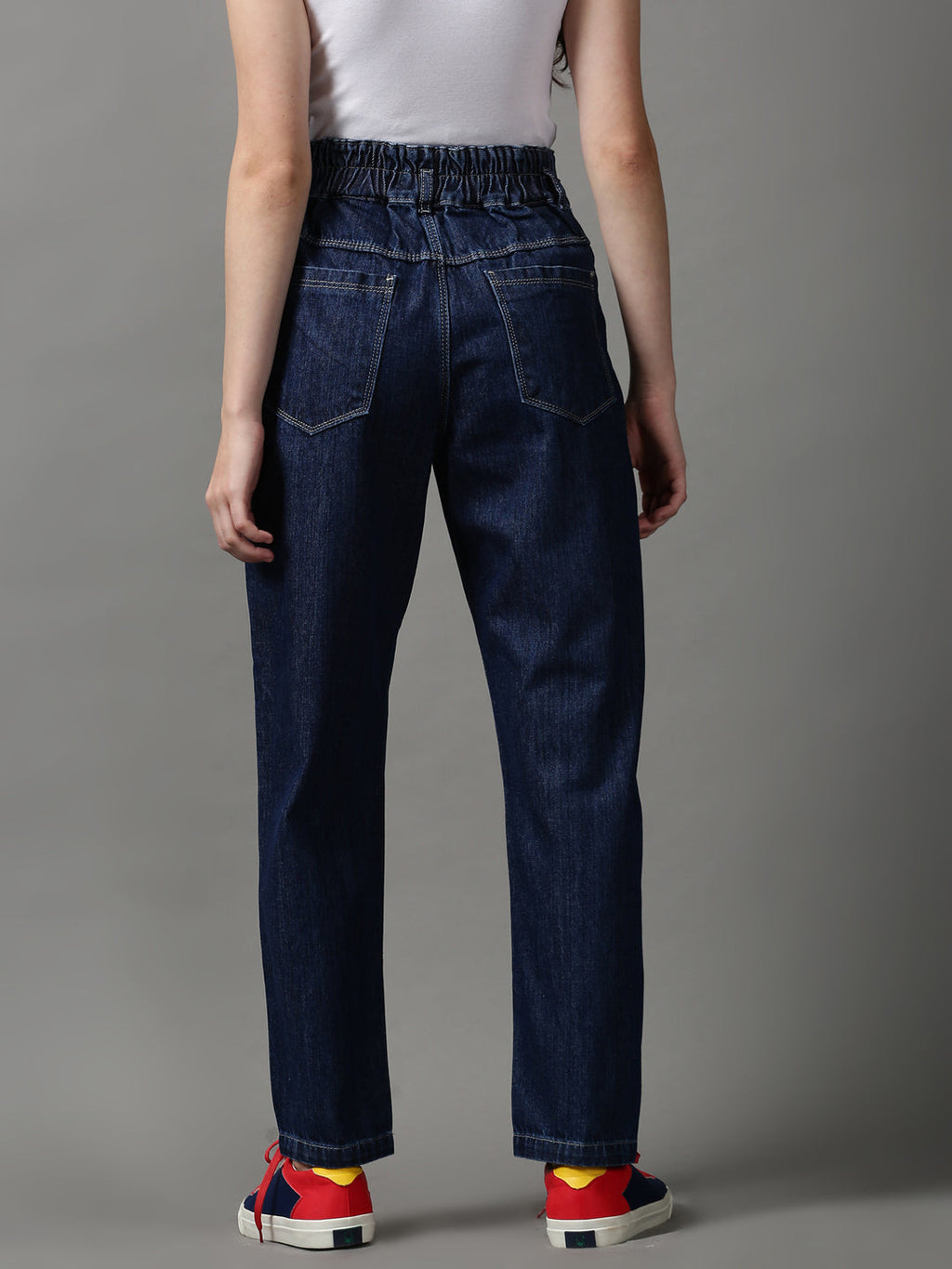 Women's Navy Blue High-Rise Mildly Distressed Stretchable Denim Jeans